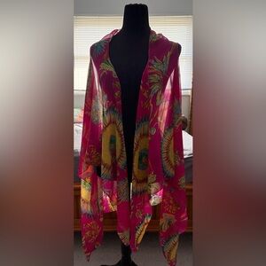 Vibrant Pink Sheer Kimono with Floral Patterns